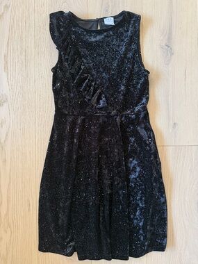 Zara Girls Black Glitter Velvet Ruffle Dress